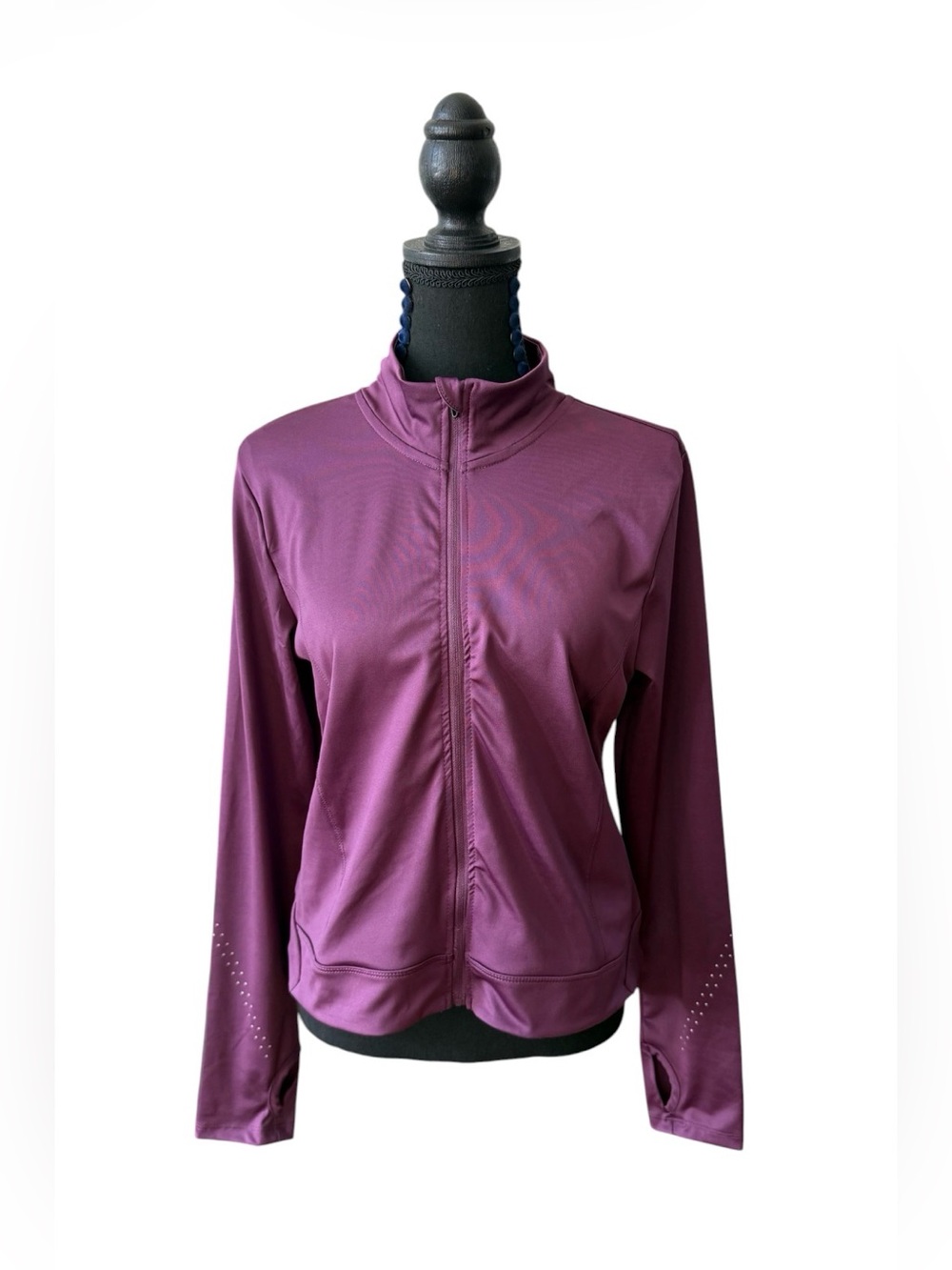 Hind Plum Full-Zip Bomber Jacket with Reflective Dots and Thumb Hole Sleeves